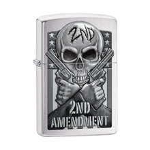 *78702* Zippo 78702 Windproof Lighter Second Amendment Skull and Guns Brushed Chrome