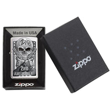 *78702* Zippo 78702 Windproof Lighter Second Amendment Skull and Guns Brushed Chrome