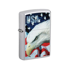 *205EagleAndFlag* Zippo 3021 Windproof Lighter USA Flag and Eagle Imprinted Street Chrome