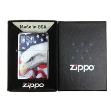 *205EagleAndFlag* Zippo 3021 Windproof Lighter USA Flag and Eagle Imprinted Street Chrome