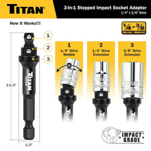 Titan 1/4 and 3/8 in Drive 3 in 1 Stepped Impact Socket Adapter