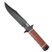 SOG Bowie 2.0 Knife 6.4" Black TiNi Blade Leather Handles Leather Sheath