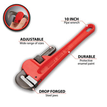 Performance Tool Heavy-Duty Adjustable Straight Pipe Wrench 10-inch