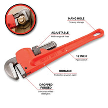 Performance Tool Heavy-Duty Adjustable Straight Pipe Wrench 12"