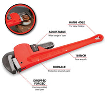 Performance Tool Heavy-Duty Adjustable Straight Pipe Wrench 18-inch