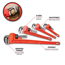 Performance Tool Heavy-Duty Adjustable Straight Pipe Wrench (4-Piece Set)