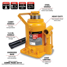 Performance Tool 20-Ton Heavy Duty Shorty Hydraulic Bottle Jack (40000 lbs.)