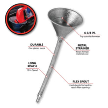 Performance Tool Zinc Plated Funnel with 12" Flex Spout