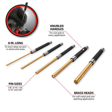 Performance Tool 8" Long Brass Roll Pin Punch Set (5 Piece)