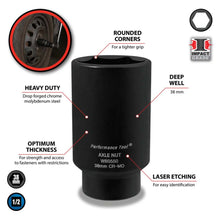 Performance Tool 1/2" Drive 38mm FWD Axle Nut Socket