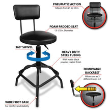 Performance Tool Adjustable Pneumatic Stool with Removable Backrest