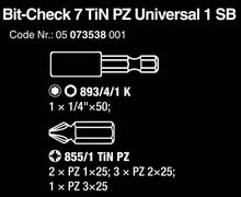WERA Bit Check 7 Pozidriv Bit Set with Titanium Nitride Coating (7-Piece)