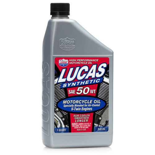 1 = 6 Bottles Lucas Oil Synthetic SAE 50 WT Motorcycle V-Twin Oil 1 Quart
