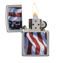 Zippo Windproof Lighter Made in USA Flag High Polish Chrome Finish