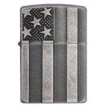 Zippo Windproof Lighter U.S. Flag Armor Case  Antique Slilver Plate Finish