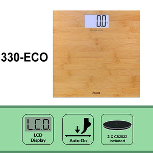 American Weigh Scales Deluxe Eco-Friendly Digital Backlit Bathroom Scale Bamboo 330lbs