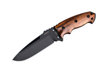 Hogue EX-F01 5 1/2" Fixed Drop Point Blade A-2 Black Finish Black Sheath - Wood Coco Bolo Scales