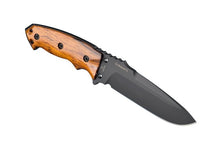 Hogue EX-F01 5 1/2" Fixed Drop Point Blade A-2 Black Finish Black Sheath - Wood Coco Bolo Scales