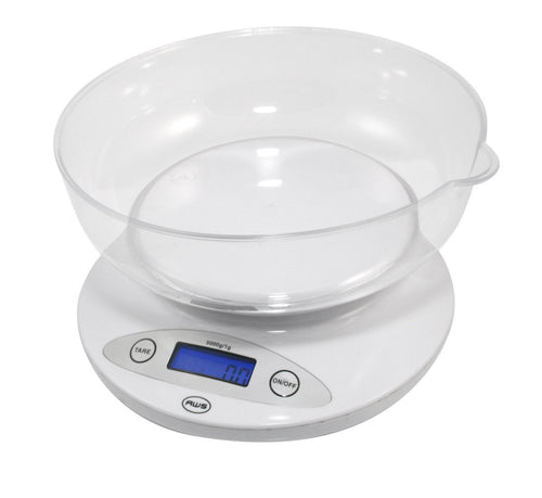 American Weigh Scales 5KBOWL 5KG Digital Kitchen Scale with Removable Bowl White