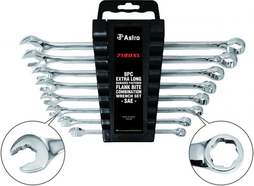 Astro 7180XL 8 Piece Extra Long Damaged Fastener Flank Bite Combination Wrench Set