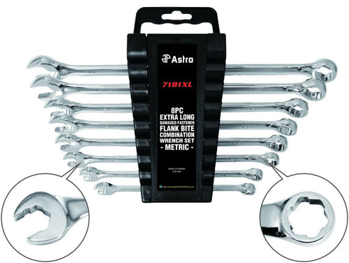 Astro 7181XL 8 Piece Extra Long Damaged Fastener Flank Bite Combination Wrench Set