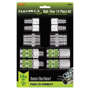 Flexzilla Pro High Flow Coupler  Plug Kit 1/4in NPT 1/4in Body 14 Pc