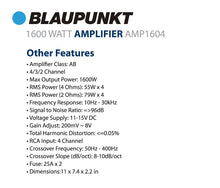 Blaupunkt 1600 Watt 4-Channel Amplifier