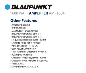 Blaupunkt 1600 Watt 4-Channel Amplifier