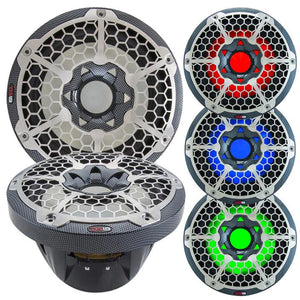 DS18 HYDRO 10" Marine Subwoofer with Integrated RGB Lights 600 Watts Carbon Fiber (Each)
