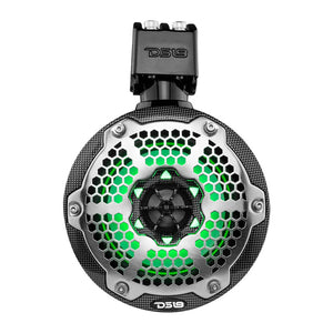 DS18 HYDRO 6.5" Marine Wake Tower Speakers RGB Lights 300W Max - Color: Black Carbon Fiber