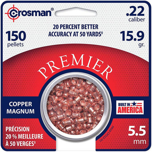 CROSMAN Premier Copper Magnum Domed Pellet.22 Caliber 15.9 Grain 150 Count