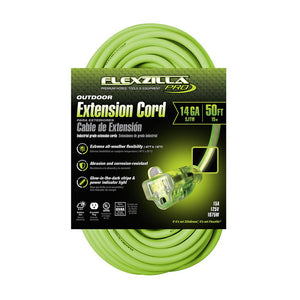 Flexzilla Pro Extension Cord 14/3 AWG SJTW 50ft Outdoor Lighted Plug