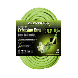 Flexzilla Pro Extension Cord 12/3 AWG SJTW 100ft Outdoor Lighted Plug