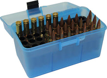 MTM Deluxe Ammo Box 50 Round Handle 22-250 243 308 Clear Blue