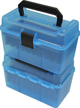 MTM Deluxe Ammo Box 50 Round Handle 22-250 243 308 Clear Blue