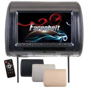 Farenheit Universal  9" Headrest (Single) includes 3 Color Skins (Black Grey Beige) Dual CH IR Tran