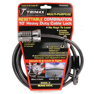 Trimax 10' X 8mm Resettable Combination Cable Lock