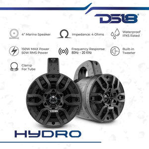 DS18 HYDRO 4" Marine Wakeboard Tower Speakers Black pair