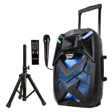 Max Power 15" Trolley Blueooth Speaker with DJ Stand Wired Mic Rechargeable Battery Moon Light