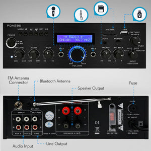 Pyle BT Stereo Amplifier Reciever AM/FM Radio USB Flash Reader 3.5mm Aux LCD Display 200W