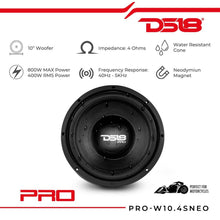 DS18 10″ Water Resistant Shallow Mount Woofer 400W RMS/800W Max 4 Ohm