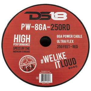 DS18 8-GA Ultra Flex CCA Ground Power Cable 250' Red