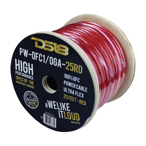DS18 1/0-GA Ultra Flex 100% OFC Ground Power Cable 25' RED