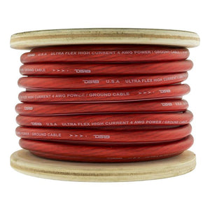 DS18 4-GA Ultra Flex 100% OFC Ground Power Cable 50' RED