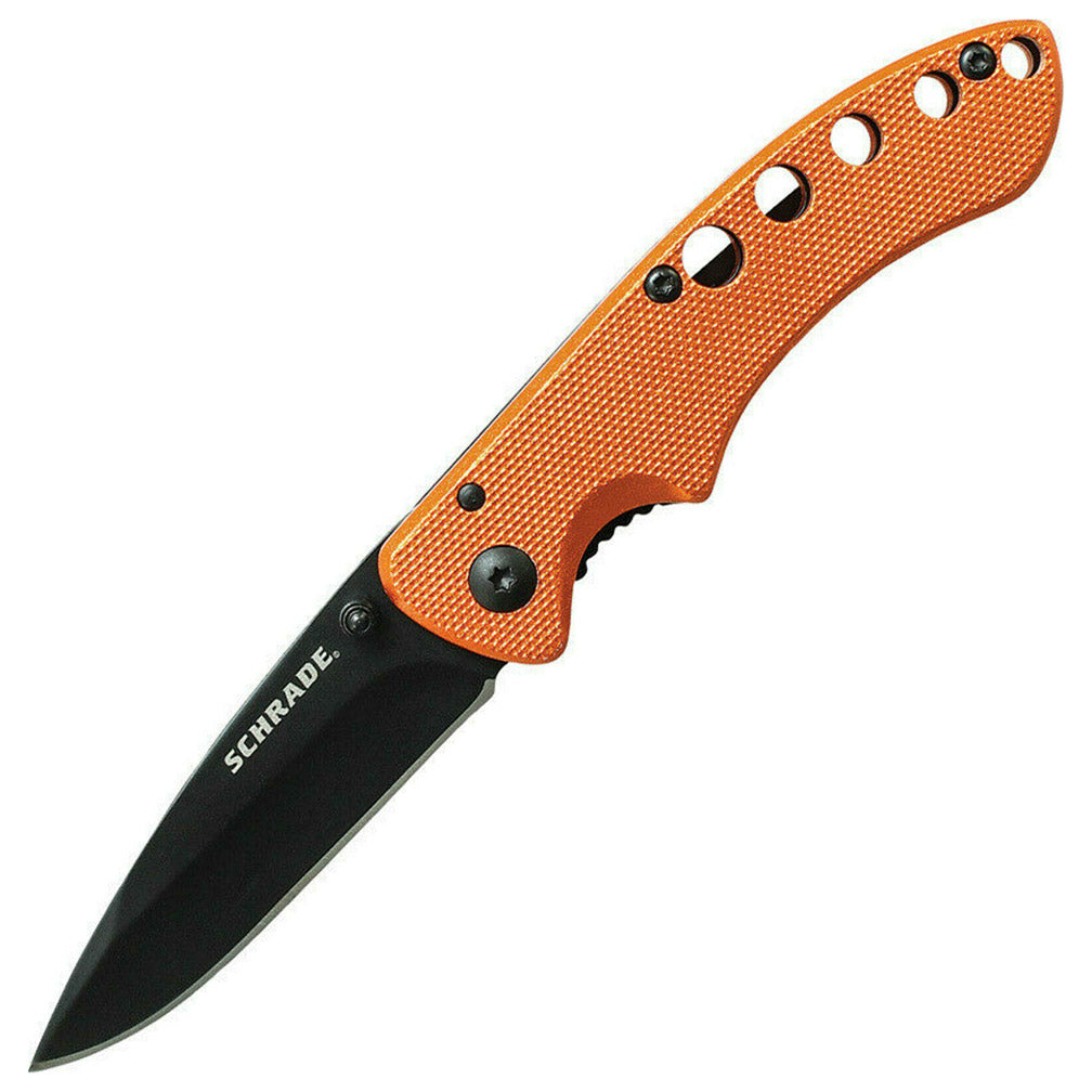 Schrade Aluminum Folder Holes In Orange Handle 8Cr13MoV Steel