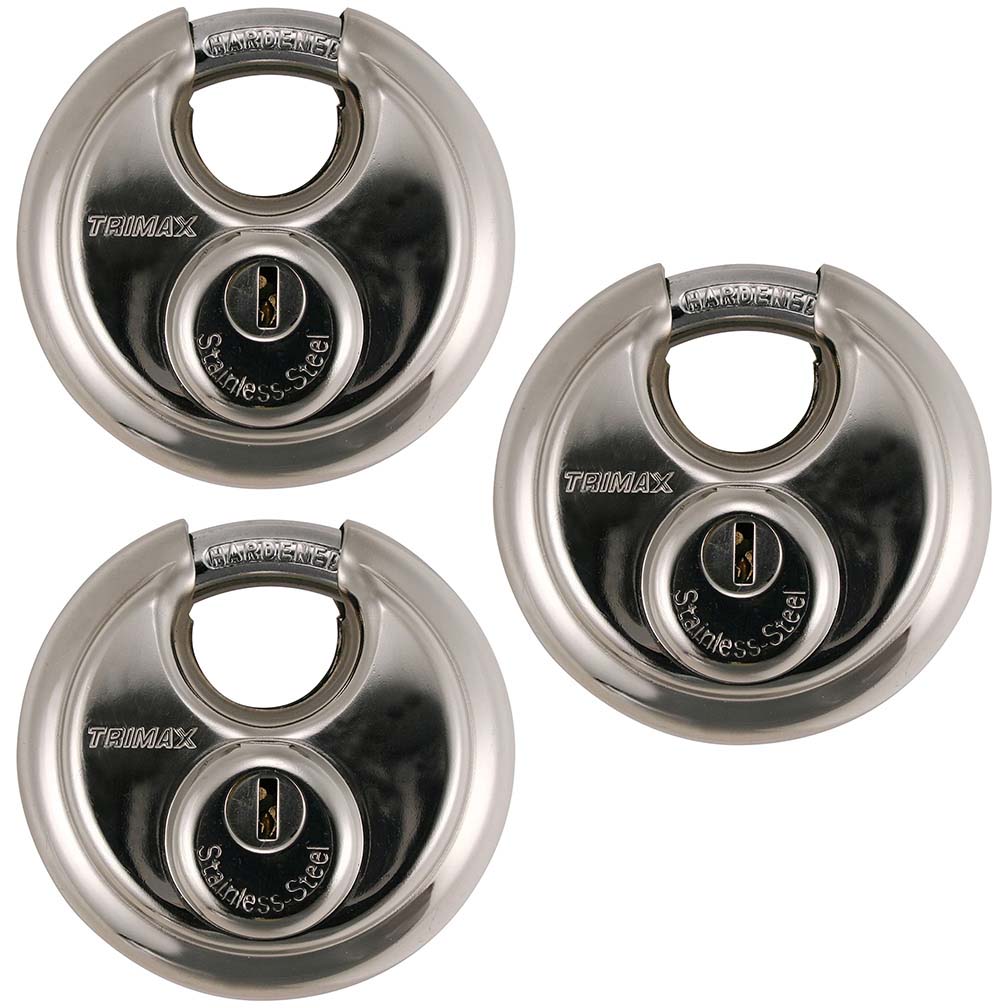 Trimax Stainless 70Mm Round Padlock W/10Mm Shackle 3 Pack Keyed Alike