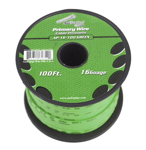 Audiopipe 16 gauge 100ft Green primary wire