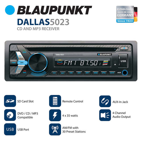 Blaupunkt Head unit AM/FM/CD/BT/USB/Remote/ Detachable Face