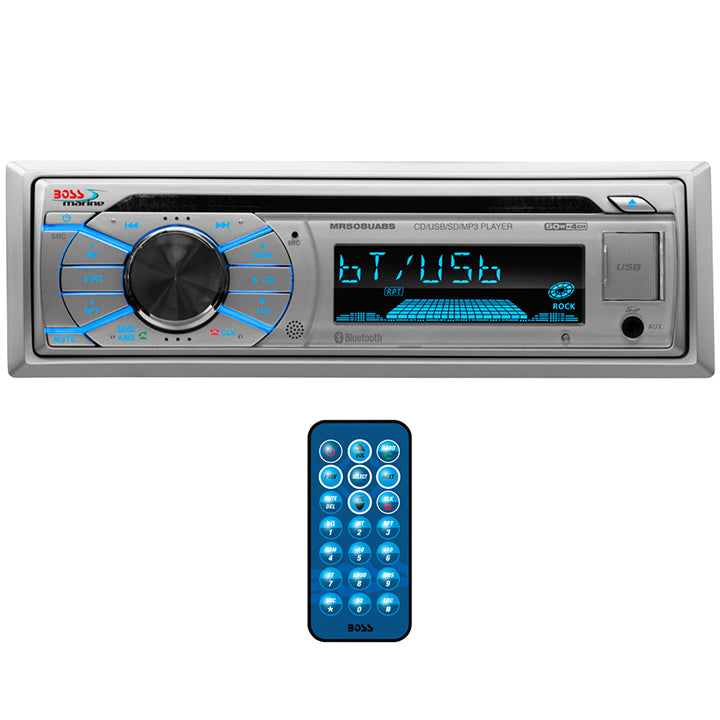 Boss Marine Single Din Receiver CD/MP3/USB/SD Front Aux RemoteSilver
