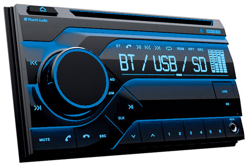 Planet Double Din MP3/CD/AM/FM Receiver Bluetooth Multi Color Display